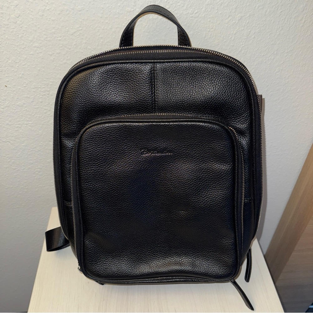 Stylish Black Leather Laptop Backpack